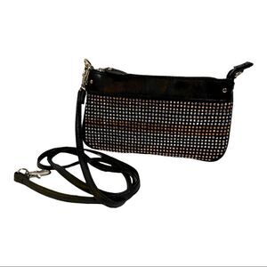 Steve Madden Crossbody Mini Wristlet Bag Silver Gold Black Faux Leather